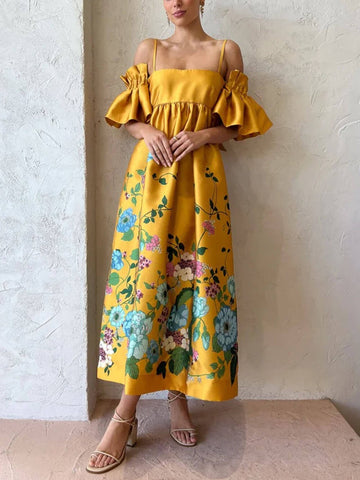 Camilla - Abito con maniche a fiori di tagete