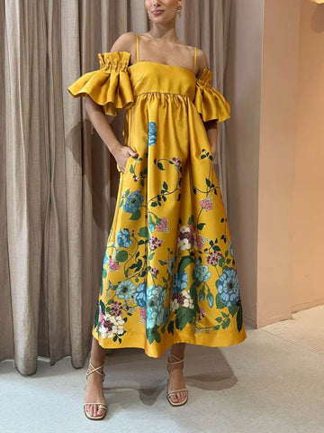 Camilla - Abito con maniche a fiori di tagete