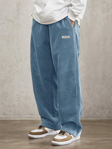 Men's Vintage-Inspired Loose Corduroy Casual Pants with Slant Pockets - Breathable, Straight-Leg Drawstring Joggers for Urban Walks & Outdoor Activities