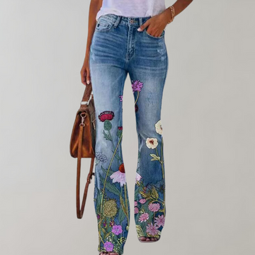 Viola - Jeans con stampa floreale
