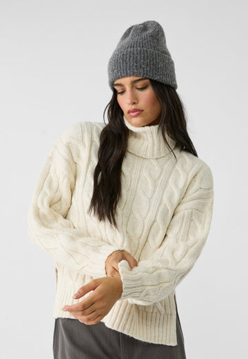 TURTLENECK CABLE - Maglione - stone
