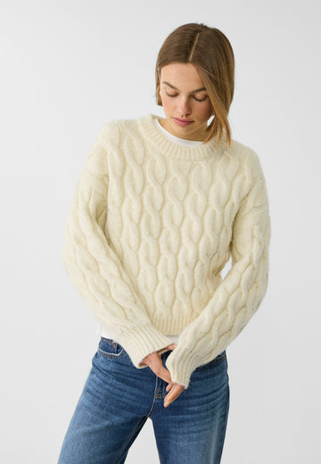 CROPPED CABLE - Maglione - mottled beige